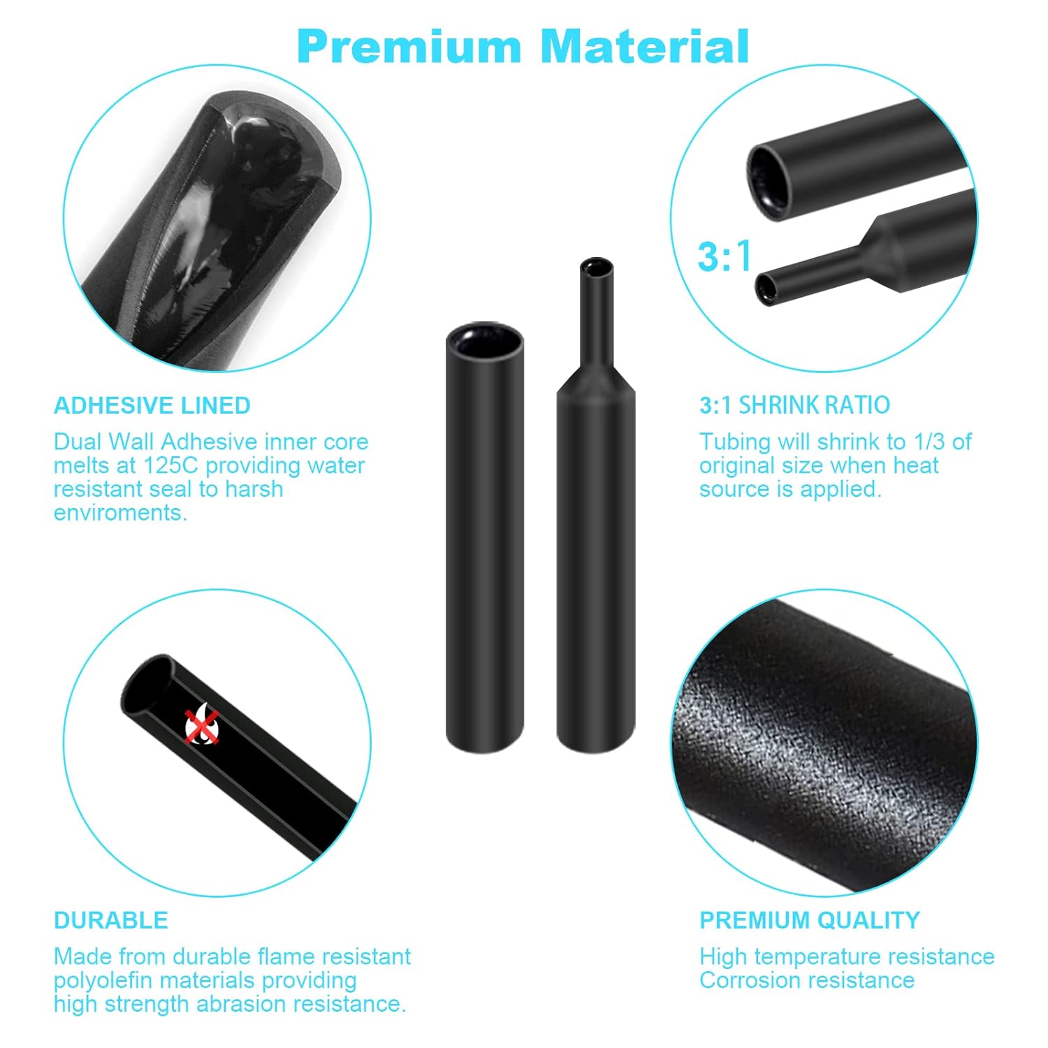 400 Pcs Wire Heat Shrink Tubing Kit With Adhesive lined, Industrial Heat-Shrink Tubing for Wires, 3:1 Marine Grade Heat Shrink Wrap, Premium Large Electrical Waterproof Heat Shrink Tape-Black by DHOOZ - Image 3