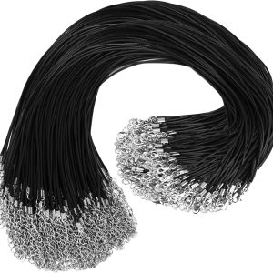 100Pcs Premium Leather Necklace Chains Bracelet Cord with Clasps for Pendants, Bulk Waxed Rope Necklace String, Black , 18" for Jewelry Making Supplies, 1.5mm DHOOZ