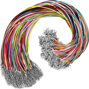 100Pcs Leather Necklace Cord with Clasps, Rope Necklace String, 25Color Necklace Cords for Pendants, 19.7" Premium Necklace Chains for Jewelry Making Supplies, 1.5mm Waxed Necklace Bracelet Cord DHOOZ