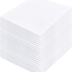 20 Pcs Cotton Handkerchief, White Handkerchiefs for Men, Men's Handkerchiefs, White Pocket Squares for Men, Hankies, Hanky, Large Mens Handkerchiefs, Suit Handkerchief (100% Soft Cotton Bulk)